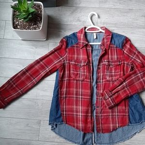 Amazing Free People denim/plaid top